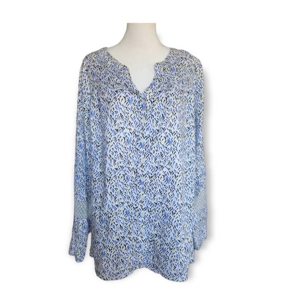 NEW Lane Bryant Pullover Printed Button Down Long Sleeve Blouse Size 14 16